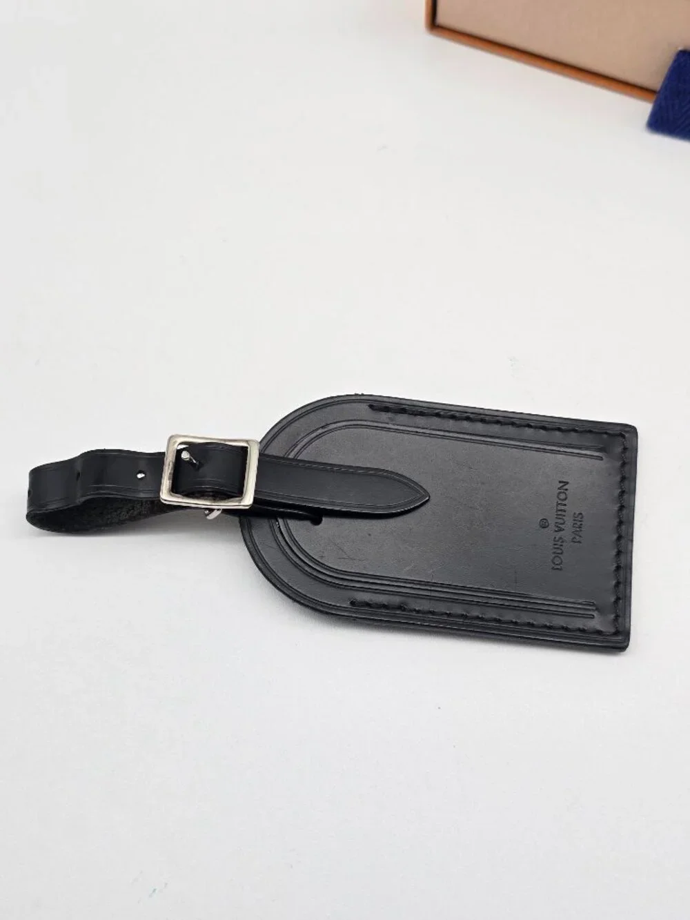 Authentic Louis Vuitton Black Luggage Tag Silver Hardware LV Box